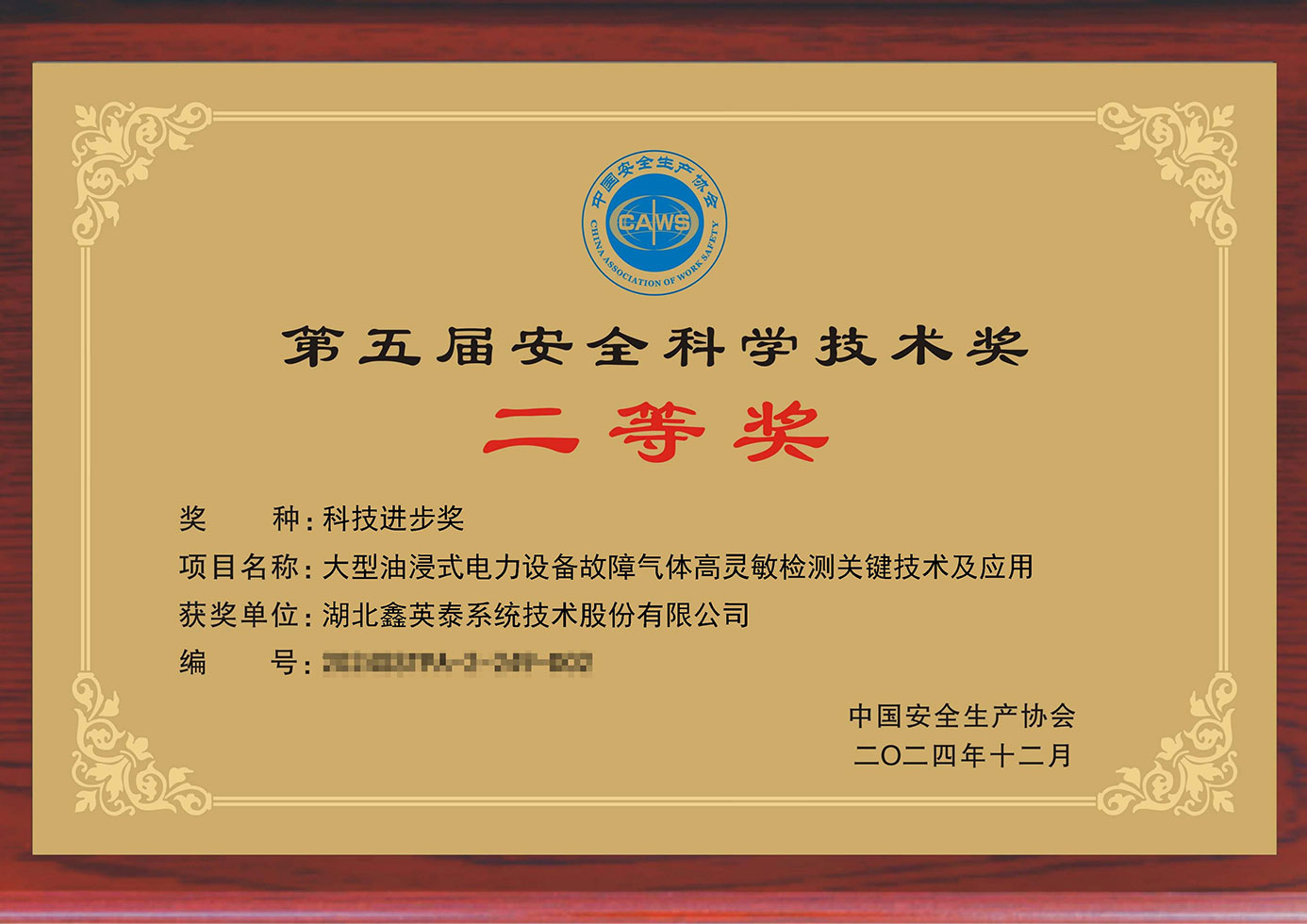 第五屆安全科學技術獎二等獎